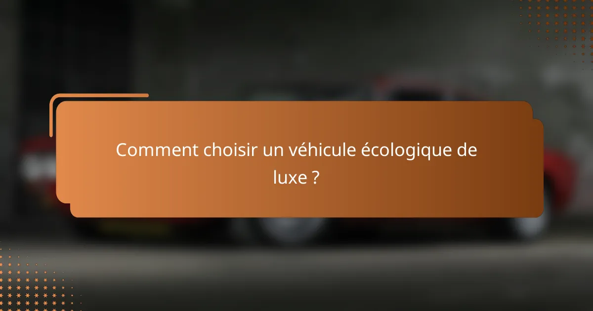 Comment choisir un véhicule écologique de luxe ?