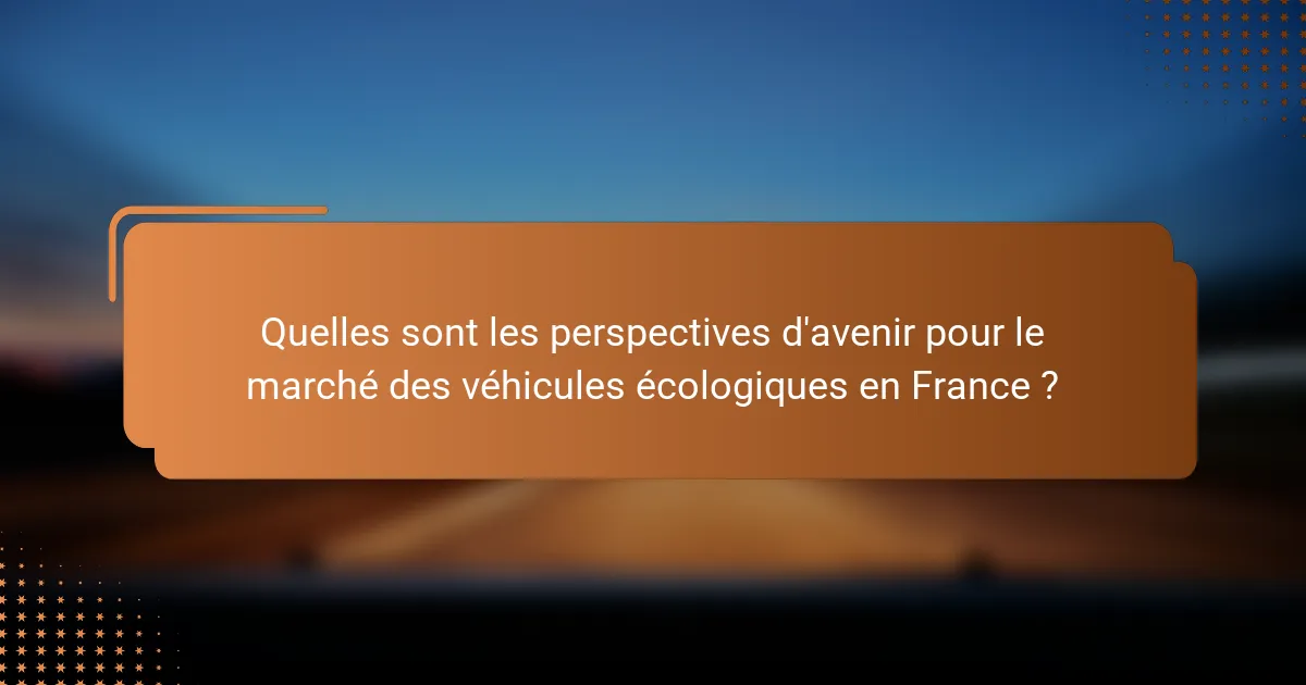 Quelles sont les perspectives d'avenir pour le marché des véhicules écologiques en France ?