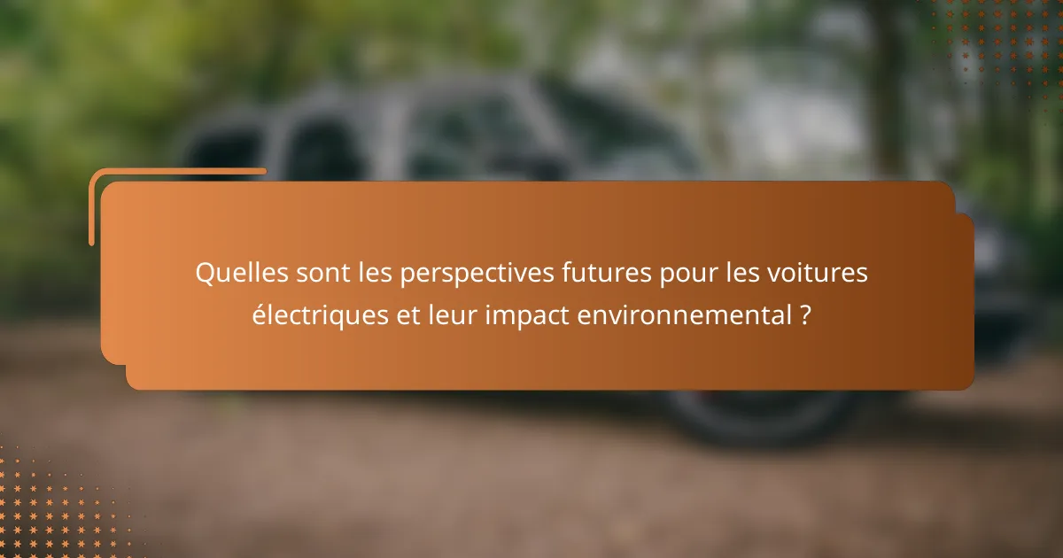 Quelles sont les perspectives futures pour les voitures électriques et leur impact environnemental ?
