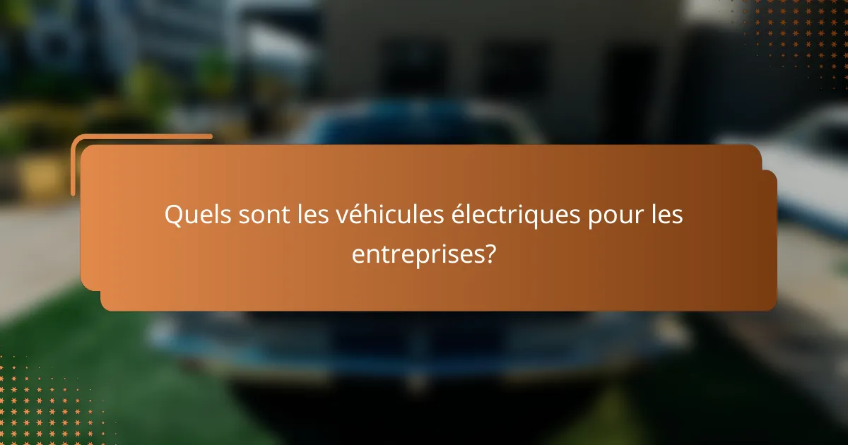 Quels sont les véhicules électriques pour les entreprises?
