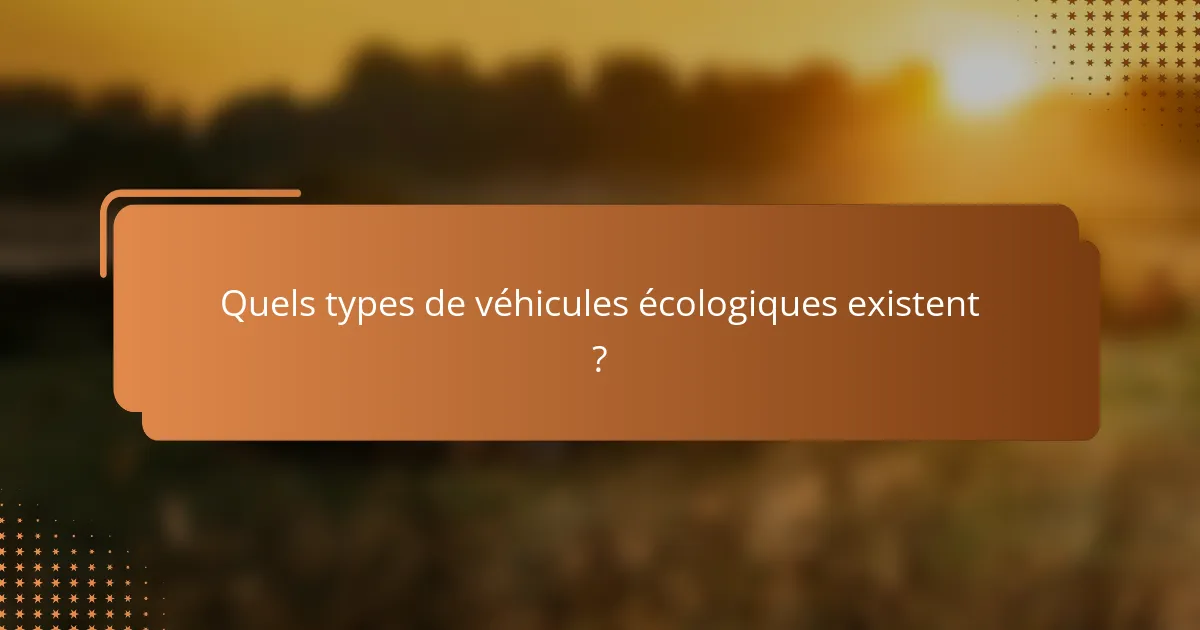 Quels types de véhicules écologiques existent ?